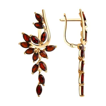 

Sokolov drop earrings with stones in gold with grenades, fashion jewelry, 585, women's male, long earrings