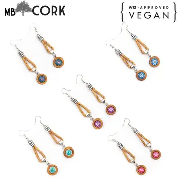 

Natural cork with round wood pendant women earrings Original handmade ladies earrings-ER-105-MIX-5