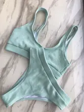 Bikini de punto para mujer, traje de baño Sexy de cintura alta, conjunto de Bikini sólido de dos piezas, ropa de playa 2020