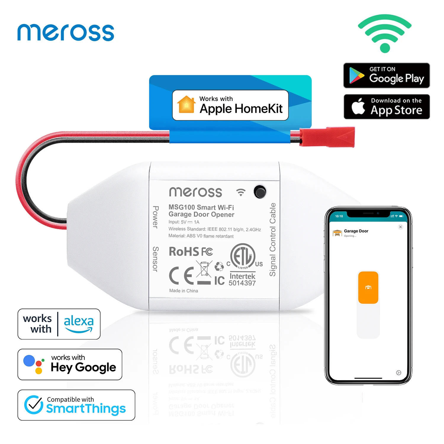 Meross HomeKit Smart WiFi Garage Door Opener, Works with Apple HomeKit