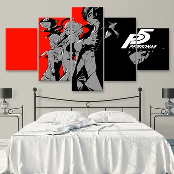 

5 Pieces Art game Poster Persona Five P5 Home Decor Wall Art Picture HD Print Canvas Oil Painting Abstract Anime picture frame