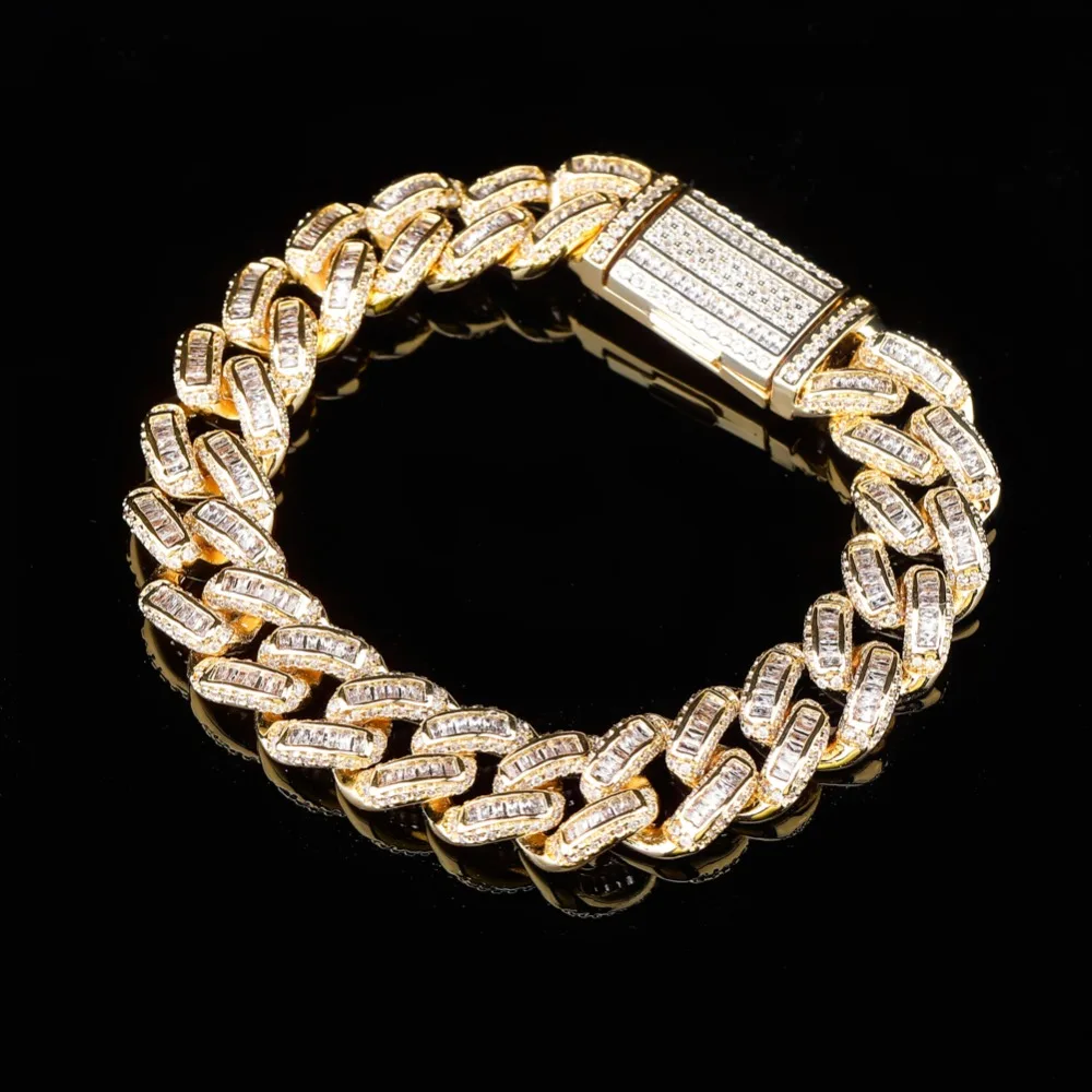 TOPGRILLZ Miami Big Box Clasp 14mm Cuban Bracelet 7.5-9.5 Inch Iced Out Prong Setting Square zircon Hip Hop Jewelry For Men
