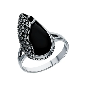 

Silver ring with marcasites and Onyx sunlight sample 925