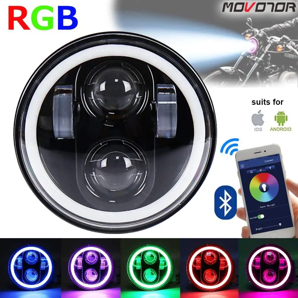 RGB белое кольцо ореола DRL Angel eye 5 75 дюйма светодиодная фара для Sportster Touring Super Glide Dyna| |