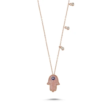 

Merve Gümüş'ten 925 Sterling Enamel & Zircon Crystal Fatma Master Hand Dangle Necklace