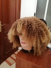 Pelucas Afro rizadas de pelo corto con flequillo para mujeres negras, cabello sintético africano sin pegamento, Cosplay, Lizzy de alta temperatura