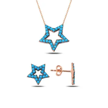 

Angemiel 925 Silver Nano Turquoise Gemstone Star Set-Rose Gold Plated