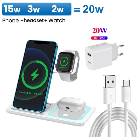 in 1 Wireless Charger 20W Foldable Wireless Charger Station for Airpods Pro Apple Watch iPhone 13 Pro max 12 11 8 Plus Samsung