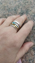 Retro Bohemian Style Width Ring Inlaid Oval Green Stone Ring Two Tone Design Finger Rings