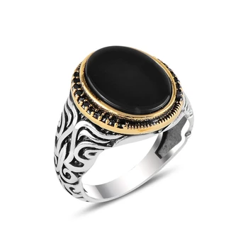 

Silver 925 Sterling Onyx & Zircon Crystal Ring