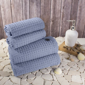 

Set of 4 towels ribbed gray-blue (70x150 cm-2 pcs, 150x200 cm-2 pcs)