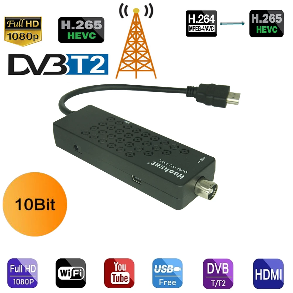 Цифровой ТВ-приемник Haohsat T2 Pro поддерживает H.265 10-разрядный DVB-C декодер. Хит продаж
