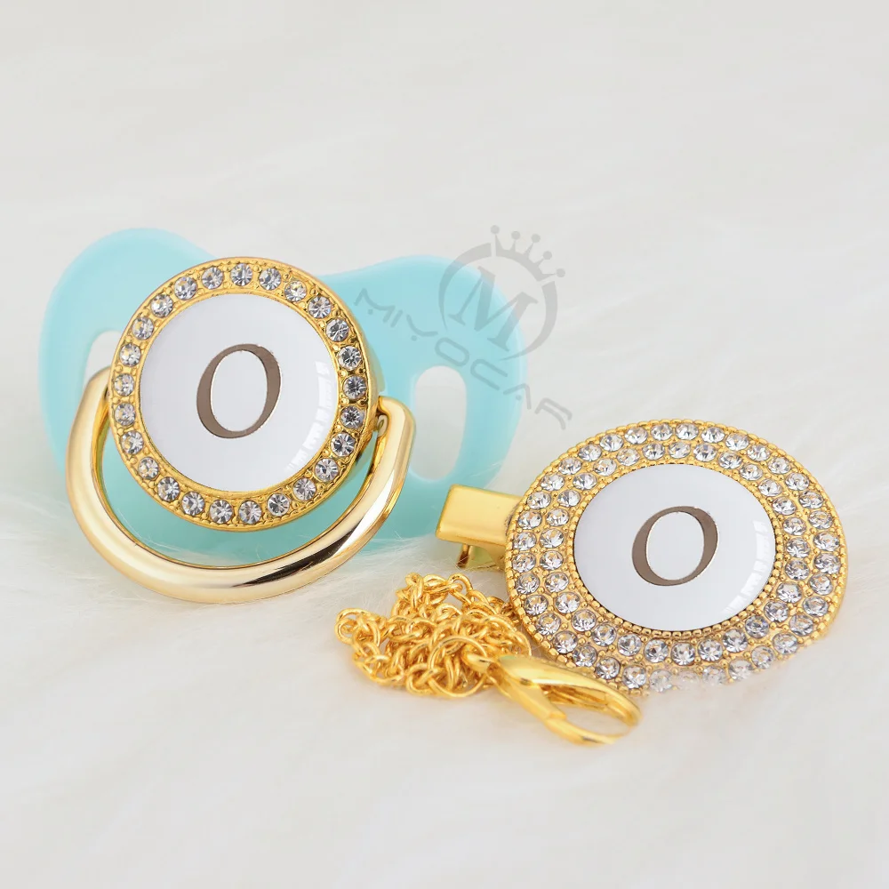 MIYOCAR имя инициалы Письмо O Белый Серебряный bling соска и пустышка Клип BPA бесплатно пустышка bling уникальный дизайн LO-W