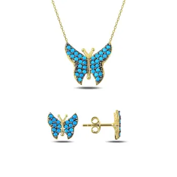 

Angemiel 925 Silver Nano Turquoise Stone Butterfly Set-Gold Plated