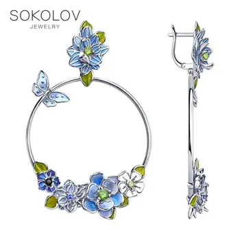 

Sokolov drop earrings with stones in silver with enamel and cubic zirconia, fashion jewelry, 925, women's/men's, male/female, long earrings, women's male