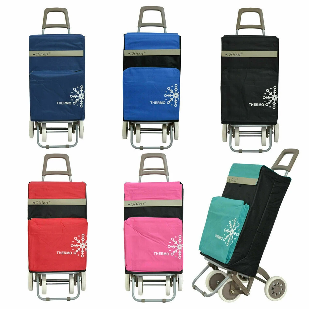 Carro de la Compra 4 Ruedas 2 Bolsillos uno para congelados mercado carrito Playa bolsas termica almacenamiento Shopping Bag Verdulero
