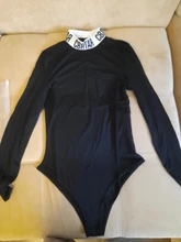 InstaHot algodón letra impresa mono cuello alto las mujeres de cuello otoño Bodycon Tops mujer parte elástica de cuerpo