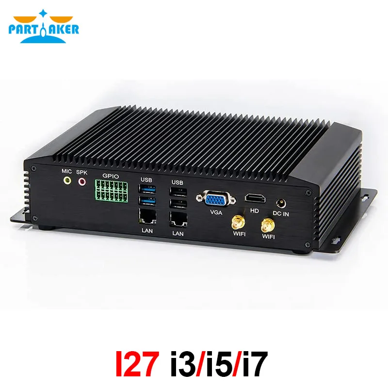 Partaker průmyslový fanless mini PC intel jádra i7 10510U 8550U i5 8250U 7200U s 2 LAN GPIO 4G WOL 6COM RS232 422 485 WIFI