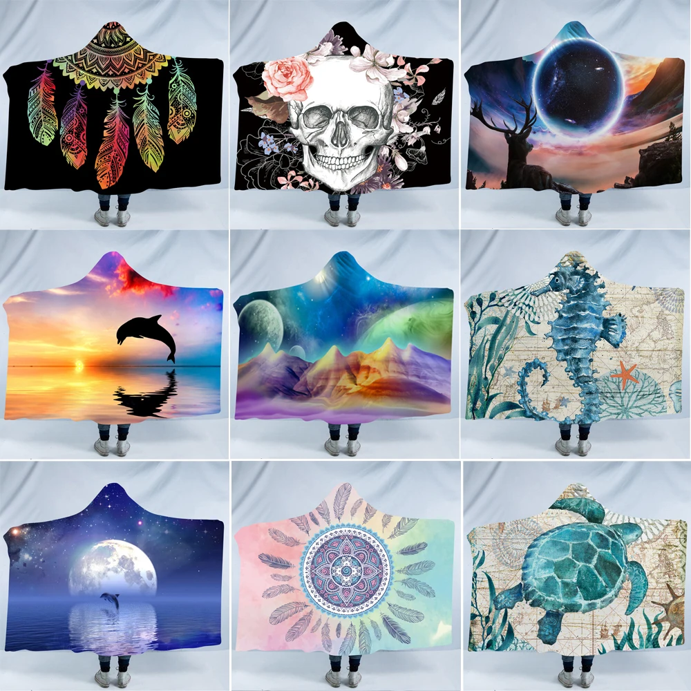 Dreamcatcher Printed Plush Hooded Blanket Home Sofa Watching Blankets Double layer Fleece For Beds Wearable Throw | Дом и сад