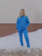 Outfits Women Tracksuit Sweatpants-Set Tops Two-Piece-Set Blue Cotton And Solid MEIYANGYOUNG