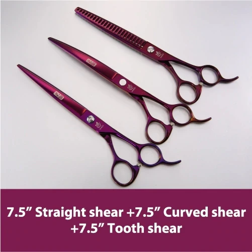 Fenice Professional Pet Grooming Scissors Set Purple Straight Curved Thinning Dog Hair Shear JP440C - Цвет: 7.5 set