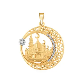 

Muslim pendant "Crescent with mosque" Sokolov, fashion jewelry, gold, 585, women's/men's, male/female