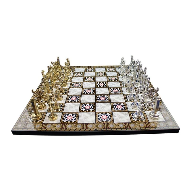 Luxury black leather and marble chess set board with roman