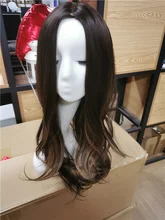 Pequeña LANA sintético Ombre negro marrón de oro con pelucas con reflejos largo ondulado resistente al calor de la parte media Cosplay pelucas para mujeres