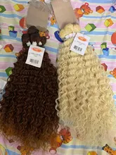 FASHION IDOL-mechones de pelo rizado Afro, extensiones de cabello sintético de Color rubio 613, Color natural, 6 uds., 20, 22 y 24 pulgadas