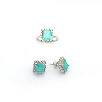 

Fancy Paraiba Tourmaline Free Resize Ring And Earrings Set 925 Sterling Silver