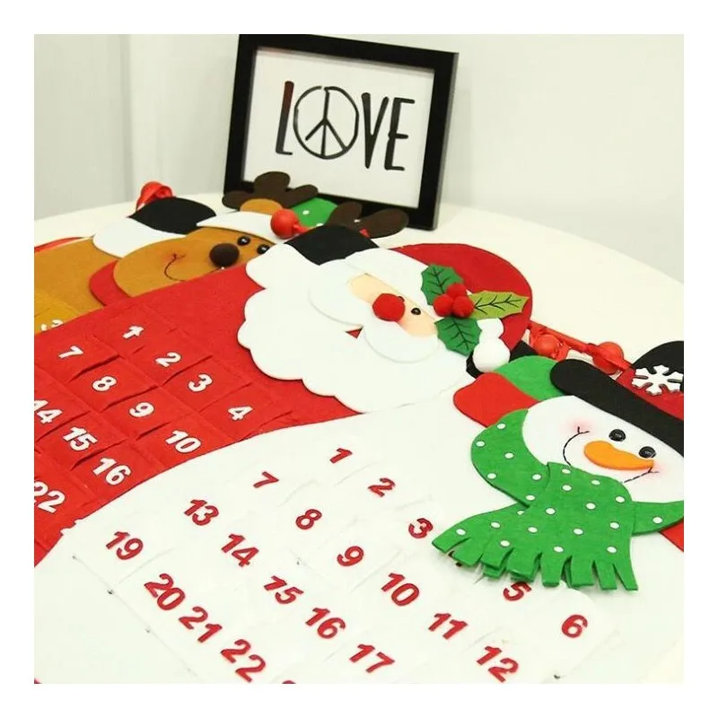 Рождественский обратный отсчет, календарь, фетровая ткань, Санта-Клаус, снеговик, лось, украшения, рождественский подарок, новогоднее, Рождественское украшение, реквизит