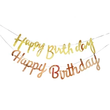 Rose Gold Happy Birthday Paper Banner Garland Baby Shower 1st Birthday Bunting Flag Kid Adult Birthday Party Decoration Supplies