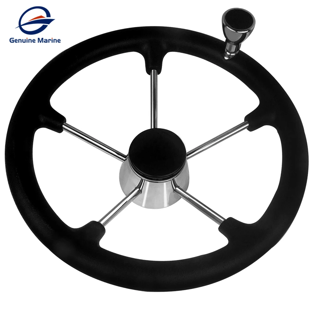 

Genuine Marine 13.5" Boat Steering Wheel 5 Spoke Stainless Steering Wheel Black Foam Grip With Knob Non-directional Universal