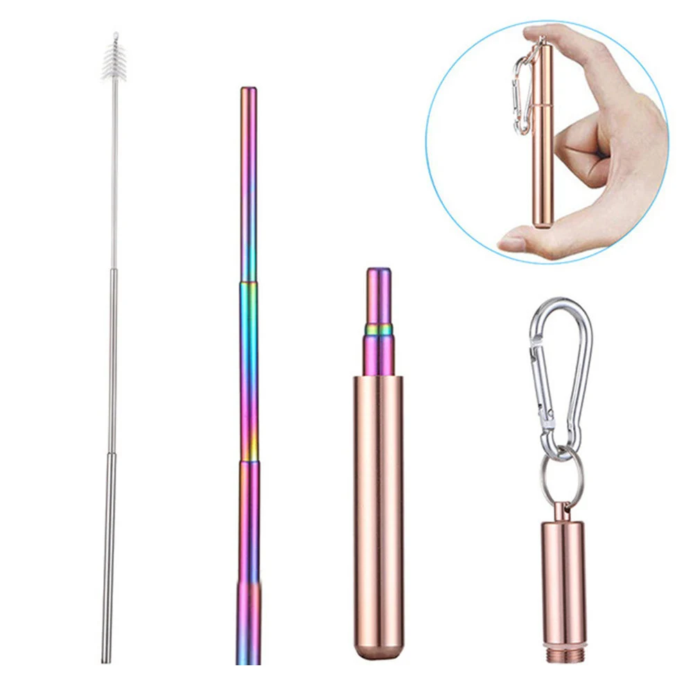 Rose Gold Телескопическая из нержавеющей стали питьевой соломы портативный соломы для путешествий многоразовая Раскладной Металлический питьевой соломы с щеткой - Цвет: Rose Gold