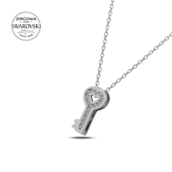 

KUTAYDAN Swarovski Zirconia Stone Heart Key Necklace 925 Sterling Silver