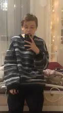 Suéteres de gran tamaño para hombre y mujer, ropa de invierno cálida, Hip hop, Ulzzang BF, informal, de punto a rayas, Retro, para diario