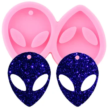 

Shiny Mini Alien Earrings Mold DIY Handmade Eardrop Epoxy Resin Mould Keychains Silicone Molds Fashion Jewelry Pendant Moulds