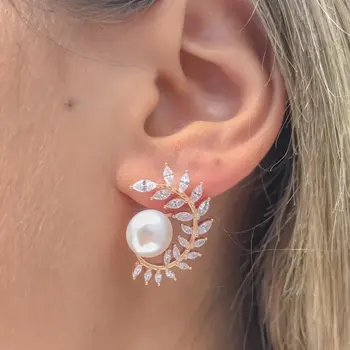 

Italian Marquise Stone Real Pearl Silver Earrings