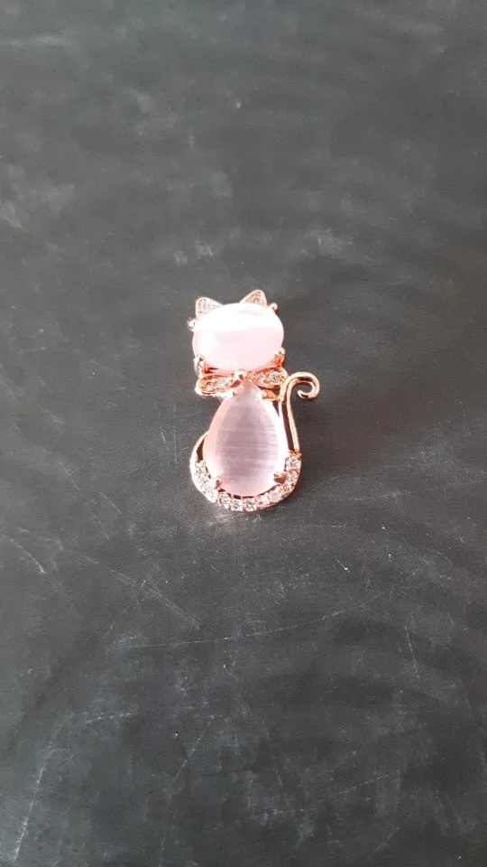 Cute Cat opal stone chain necklace in pink. Embellished pendant necklace for positive energy | Loli the Cat