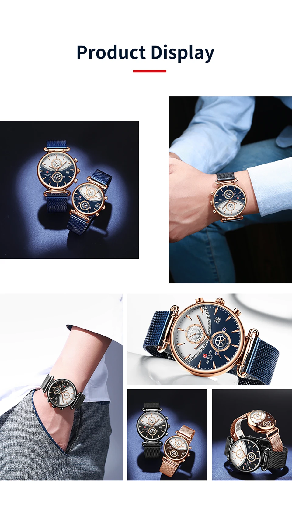 Montre de Couple étanche pour hommes, montre-bracelet à Quartz de luxe, chronographe, calendrier, bracelet en acier inoxydable_voghion.com