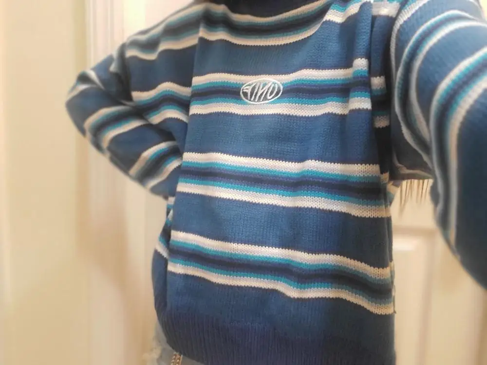 E-girl Striped pullover with loose sleeves photo review
