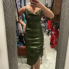 NewAsia-vestido de satén fruncido para mujer, cordón y Vestido largo con tirantes finos, cuello de capó, Espalda descubierta, Sexy, para fiesta, verano 2020