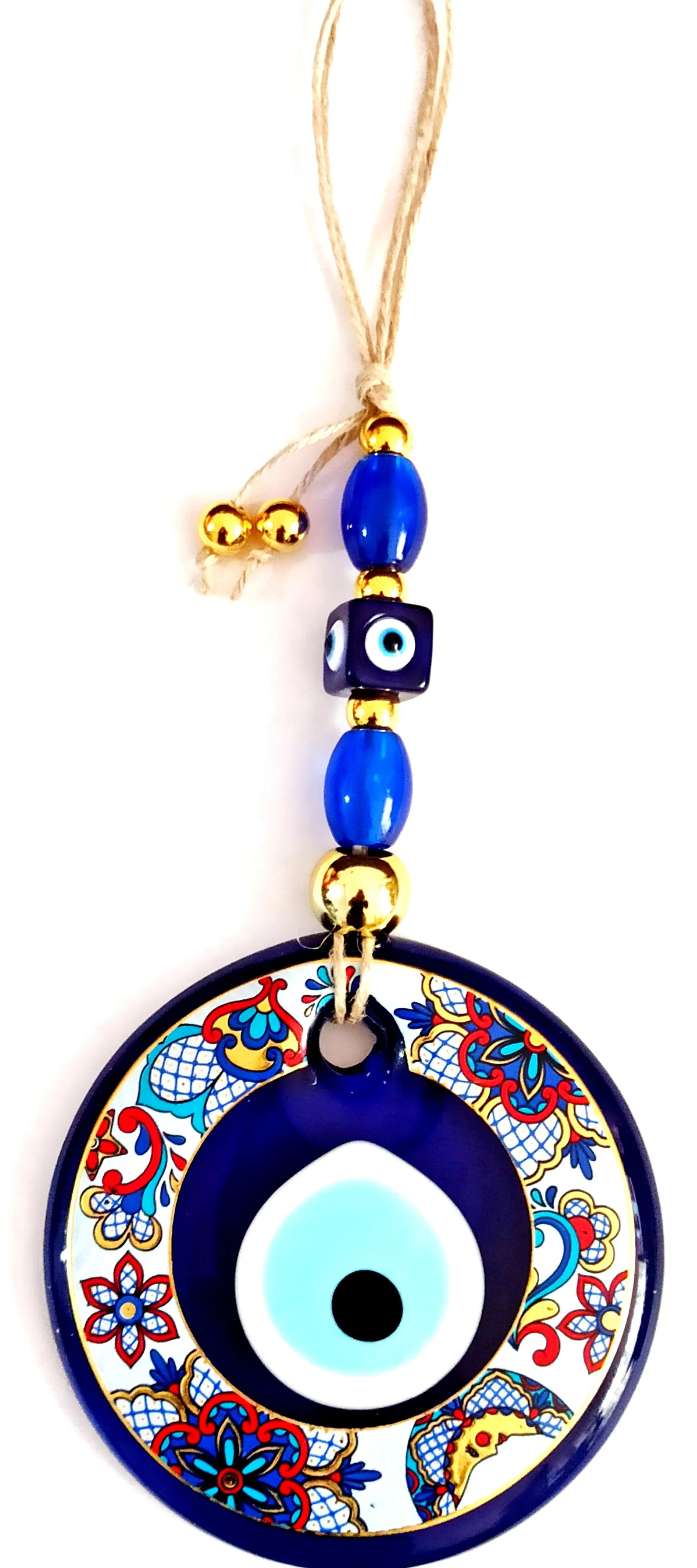 

Flower Patterned Glass Evil Eye Bead Handmade Wall Ornament