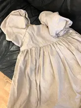 Ladies Dress Puff-Sleeve Square Collar Linen Khaki Vintage High-Waist Casual Summer Women