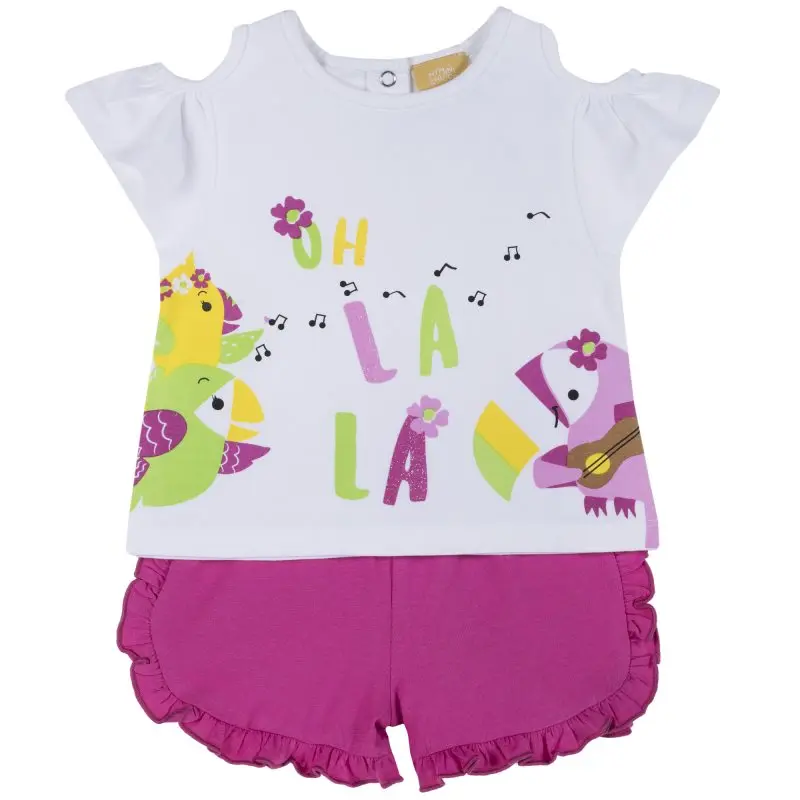 T-shirt and shorts set Chicco size 086 print Bird(white and pink