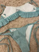 Bandage Swimwear Bikini Biquini Bathing-Suit Beachwear Mini Thong Push-Up Shiny Micro