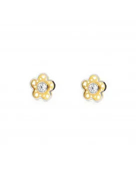 

Earrings Girl Two-Color Flower 5 Petals with Cubic Zirconia Center