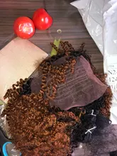 14 pulgadas Ombre pelo rubio Afro pelo rizado que teje 7 unids/lote extensiones de cabello sintético 6 mechones con cierre para las mujeres negras