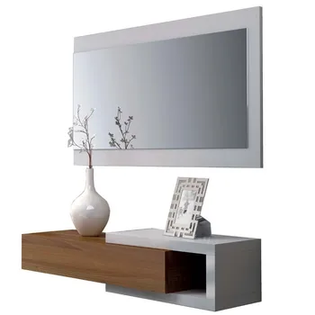 

Hallway with drawer + Mirror, size 19x95x26 cm Bottom (White Artik and Walnut)