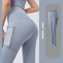 

Side Pocket Women's Sports Fitness Pants Peach Pants Running Hip Lifting High Waist Abdomen Closing Elastic Tights Yoga Pants